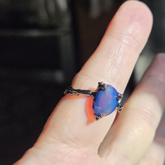 Black Opal STUNNING 4k sterling & rhodium ring sz9 - Picture 6 of 7